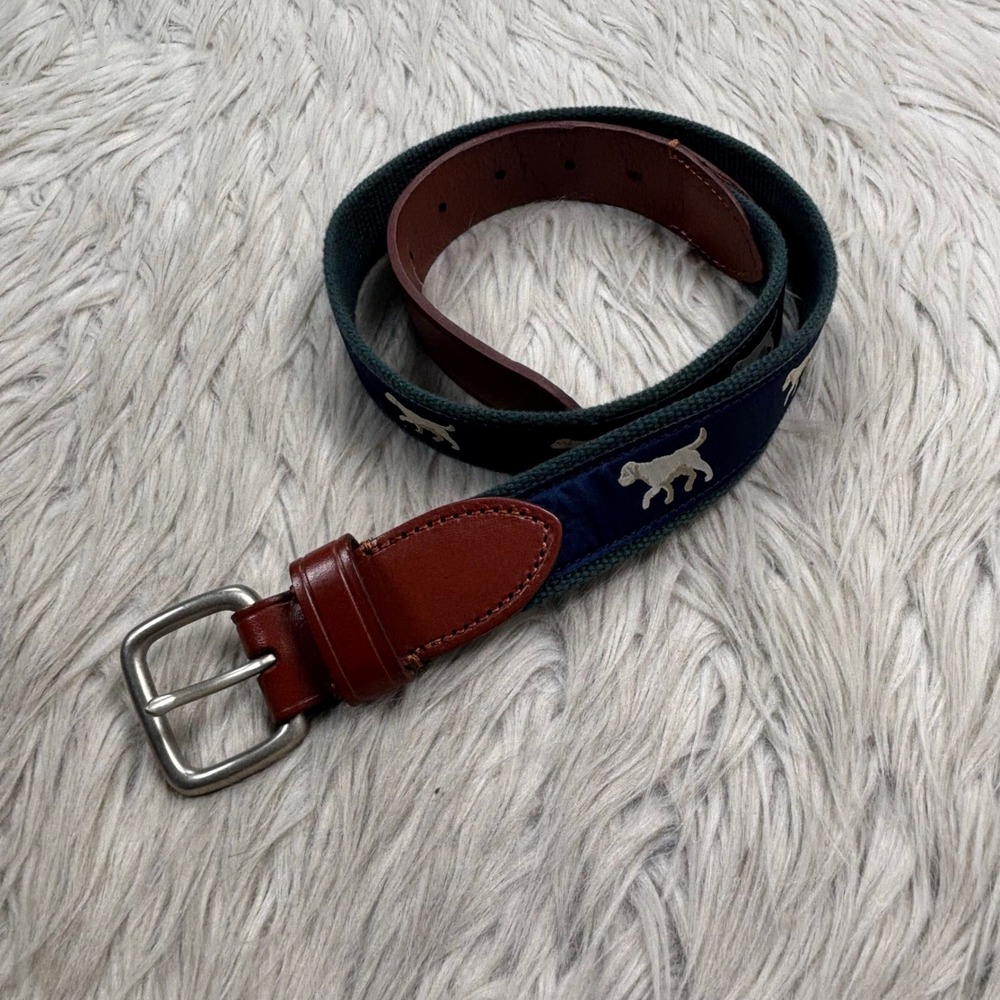 J.Crew Crewcuts Boys Youth L Blue Jacquard Dog Canvas Waist Belt Preppy
